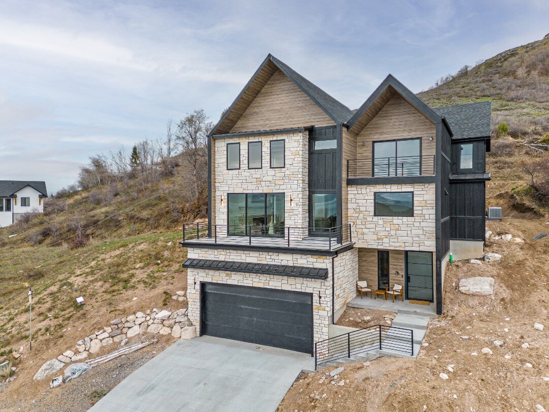 Partial Side Aerial View of Bear Lake Custom Home by 10X Builders