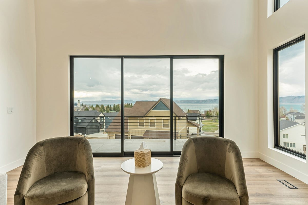 View From Sitting Area Out Windows in Living Room of Bear Lake Custom Home by 10X Builders