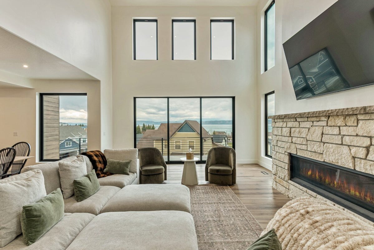 View of Large Windows in Living Room of Bear Lake Custom Home by 10X Builders