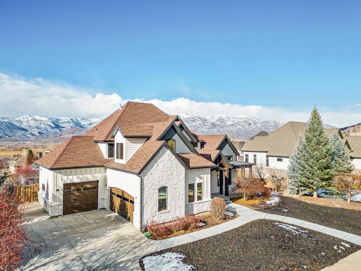 Aerial View of Home Exterior Garage and Driveway