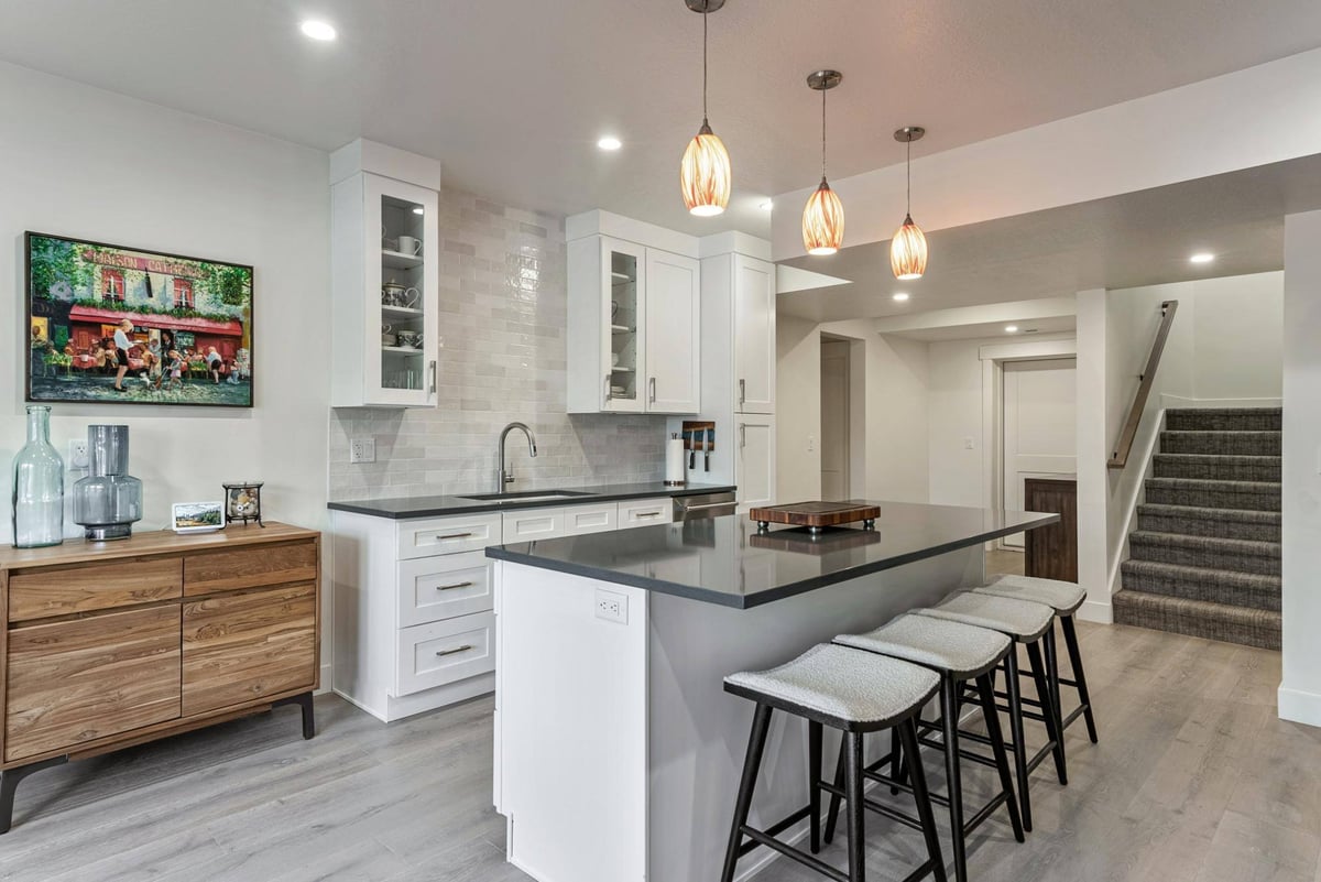 Bar Area with View of Staircase in Remodeled Utah Home