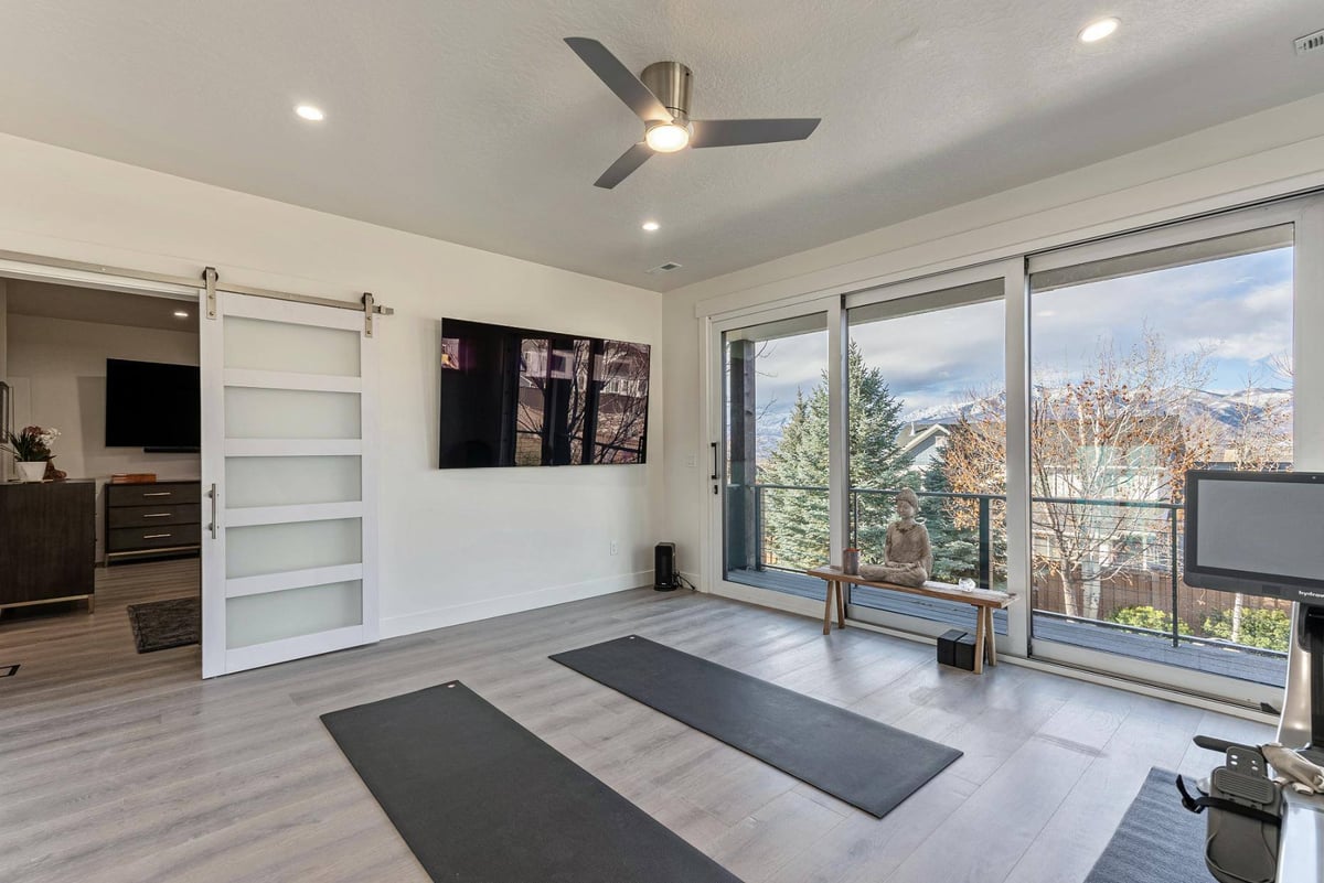 Home Gym Barn Door in Remodeled Utah Home