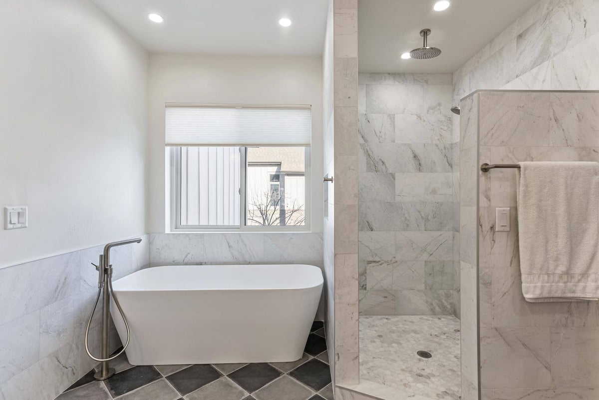 Master Bathroom Free Standing Tub and Open Shower in Remodeled Utah Home